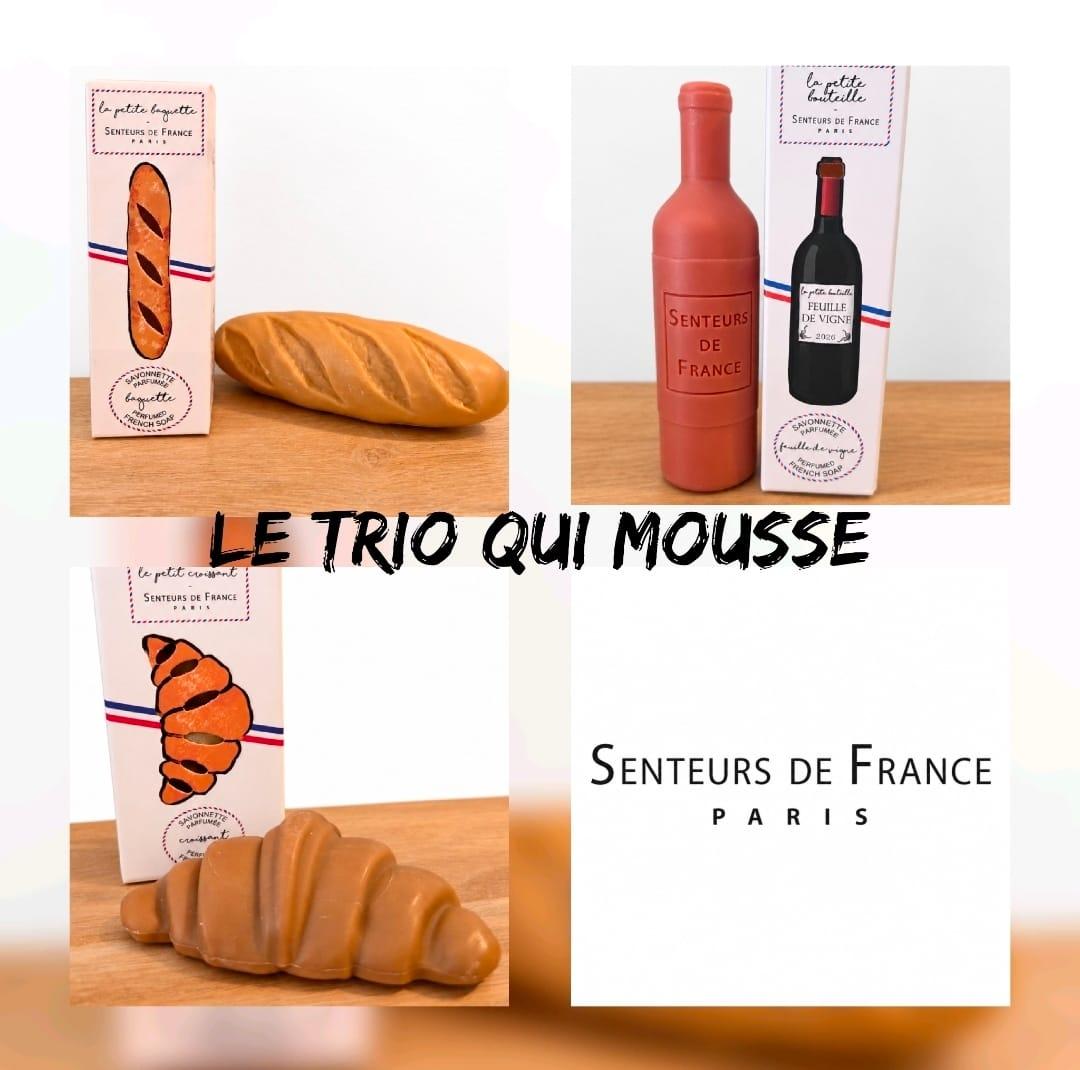 Le Trio Frenchy – 3 savons Made in France Baguette, Croissant & Bouteille