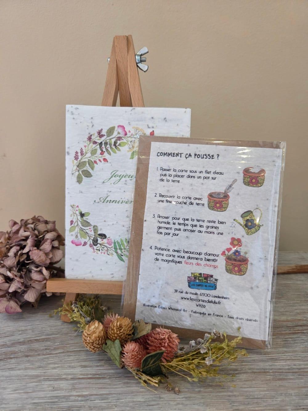 carte joyeux anniversaire à planter avec une notice d'utilisation