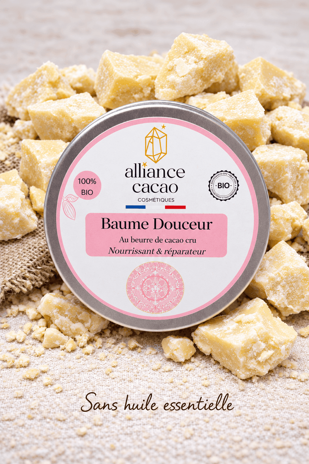 Baume Douceur BIO beurre de cacao sans huile essentielle – Soin nourrissant visage & corps
