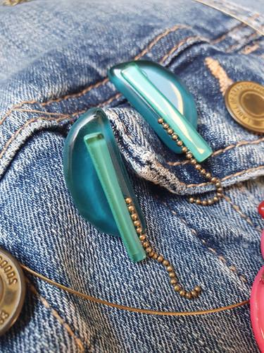 BOUCLES D'OREILLES DEMI LUNE bleue -vert