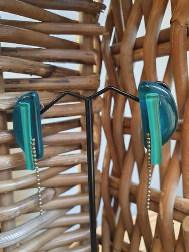 BOUCLES D'OREILLES DEMI LUNE bleue -vert - vue 2