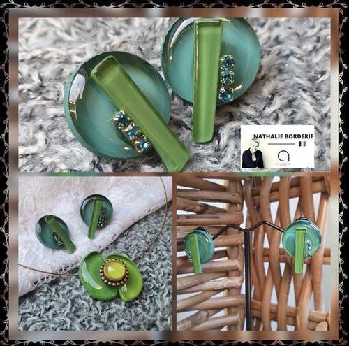 BOUCLES D OREILLES LUNE bleu-vert