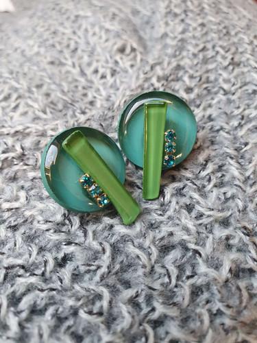 BOUCLES D OREILLES LUNE bleu-vert - vue 2