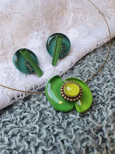 BOUCLES D OREILLES LUNE bleu-vert - vue 3