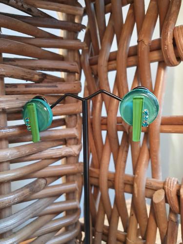 BOUCLES D OREILLES LUNE bleu-vert - vue 5