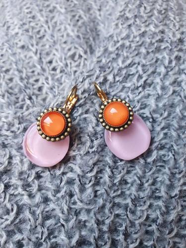 BOUCLES D'OREILLES DORMEUSES rose et orange