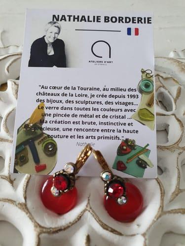 Boucles d'oreilles rouges et bijoux fantaisie, texte et visuel, Nathalie Borderie
