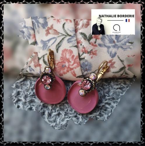 BOUCLES D'OREILLES DORMEUSES STRASS Rose taille M