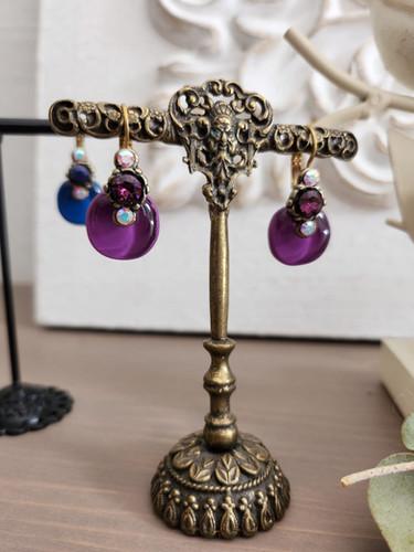 BOUCLES D'OREILLES DORMEUSES STRASS VIOLINE - vue 2