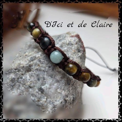 Bracelet Shamballa 11 perles de Jadéite et œil du Tigre - D'ICI ET DE CLAIRE, artisanat Touraine