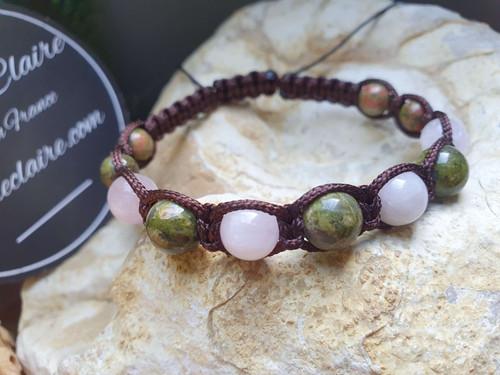 Bracelet Shamballa 11 perles de pierre d'unakite et kunzite - vue 2