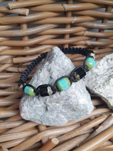 Bracelet Shamballa 7 XL perles de verre noire/turquoise