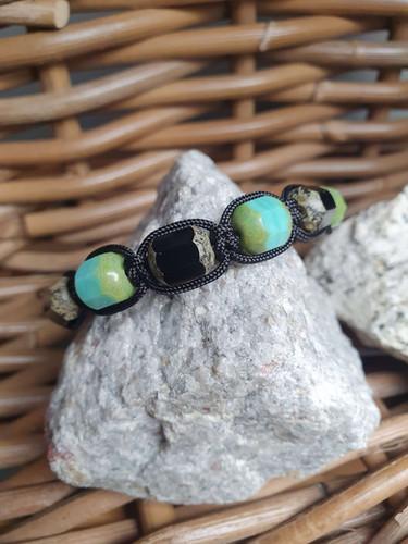 Bracelet Shamballa 7 XL perles de verre noire/turquoise - vue 2