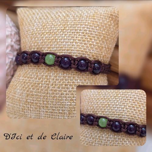 Bracelet Shamballa 7 perles d'Améthyste et Jaspe Vert - D'ICI ET DE CLAIRE, artisanat Touraine
