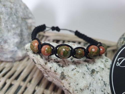 Bracelet Shamballa 7 perles de pierre d'unakite - vue 2