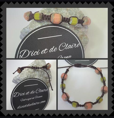 Bracelet Shamballa 9 perles verre vert et vieux rose