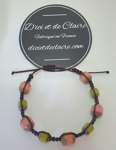 Bracelet Shamballa 9 perles verre vert et vieux rose - vue 3