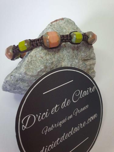 Bracelet Shamballa 9 perles verre vert et vieux rose - vue 5