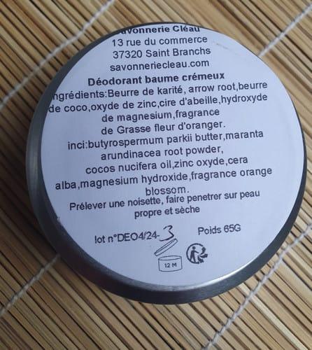 Déodorant baume crémeux Savonnerie de Claire, texte sur fond blanc, Coffret Summer 💋, ingrédients, et texture.