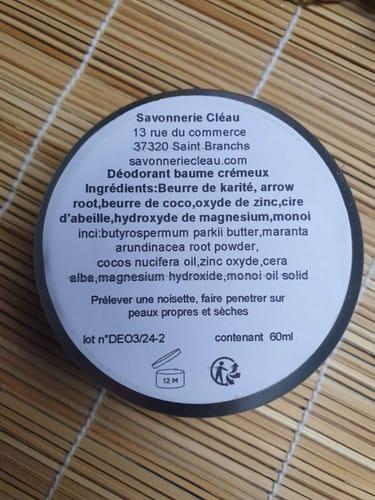 Déodorant baume crémeux ingredients Beurre de karité, arrountinace powder. Savonnerie Chiau.