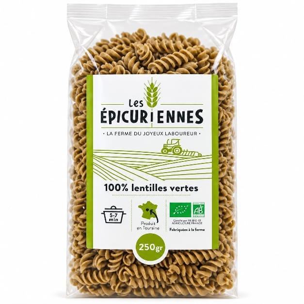 Pâtes de lentilles vertes bio de Touraine – 250 g | Ferme du Joyeux Laboureur
