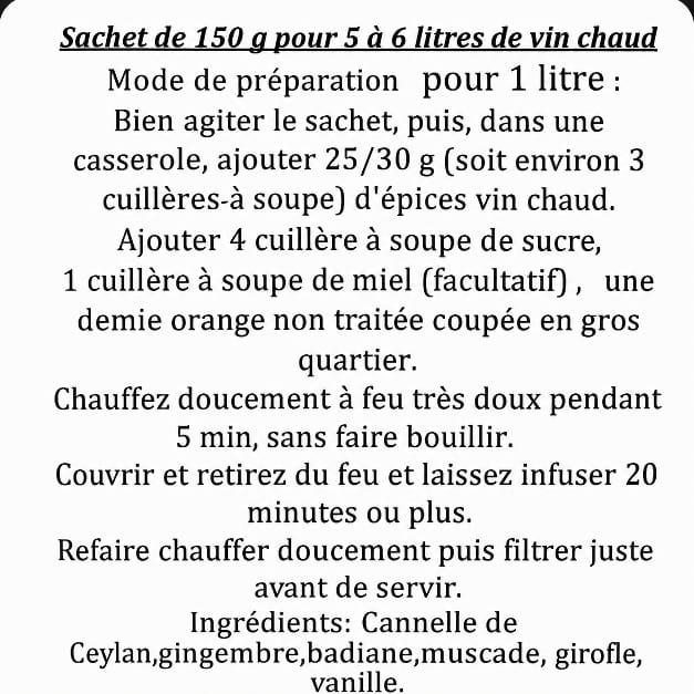 Composition et notice d'utilisation pour vin chaud - tradition nature