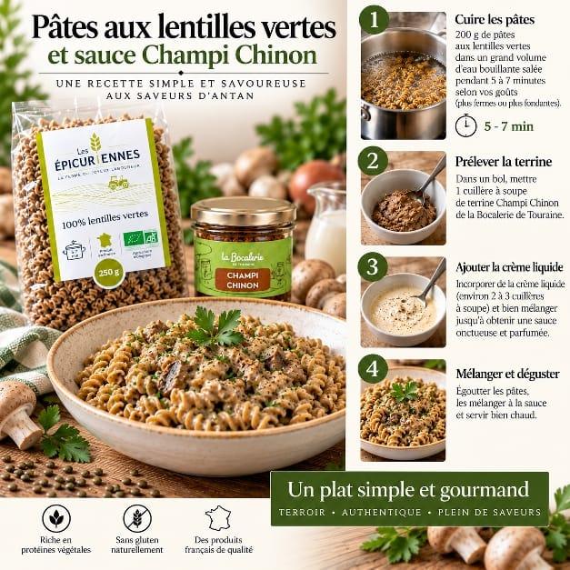 Pâtes de lentilles vertes bio de Touraine – 250 g | Ferme du Joyeux Laboureur - vue 3
