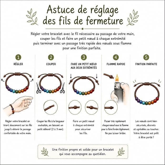 Astuce de fermeture et reglage pour un bracelet en macramé avec noeud coulissant .D'Ici et de claire 
