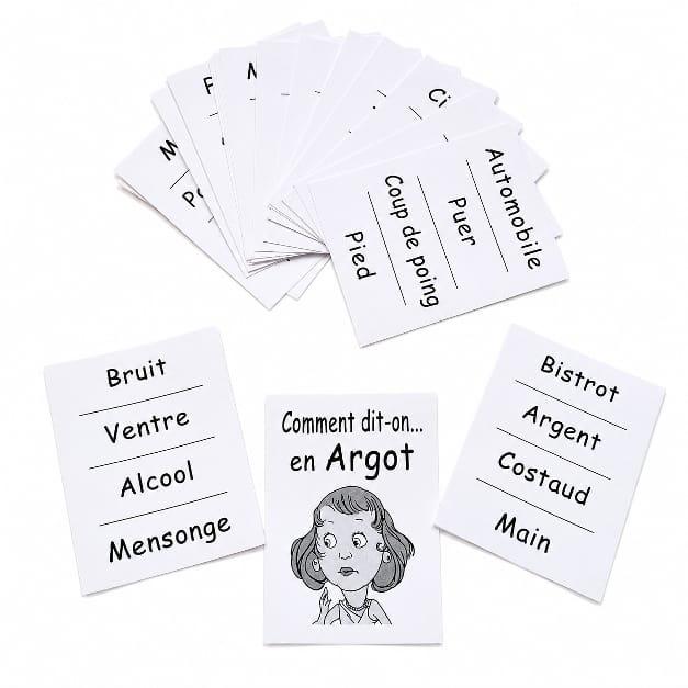 Différentes cartes avec des mots , comment dit on en argot .D'Ici et declaire