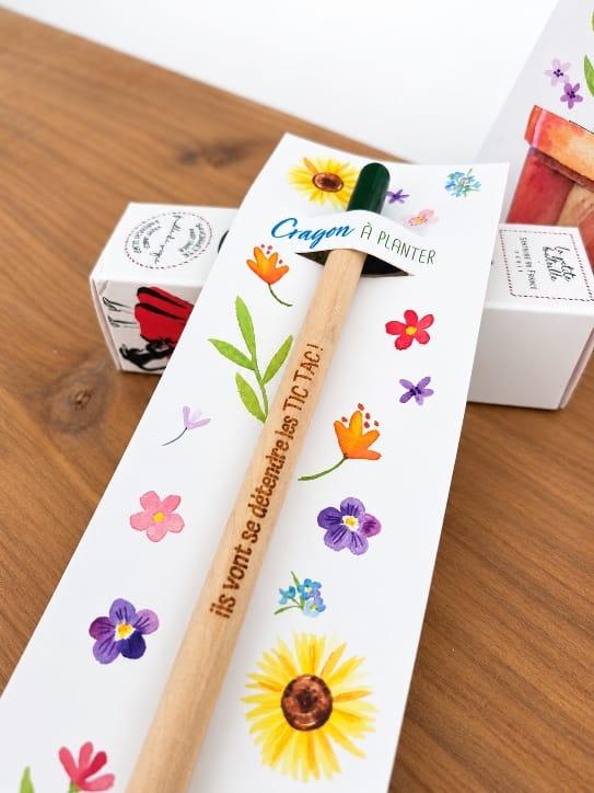 un crayon à planter avec un message "ils vont se detendre les tic tac" des cartes de lulu