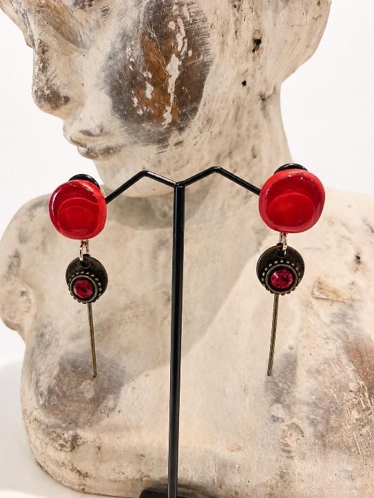 BOUCLES D'OREILLES LONGUES ROUGE