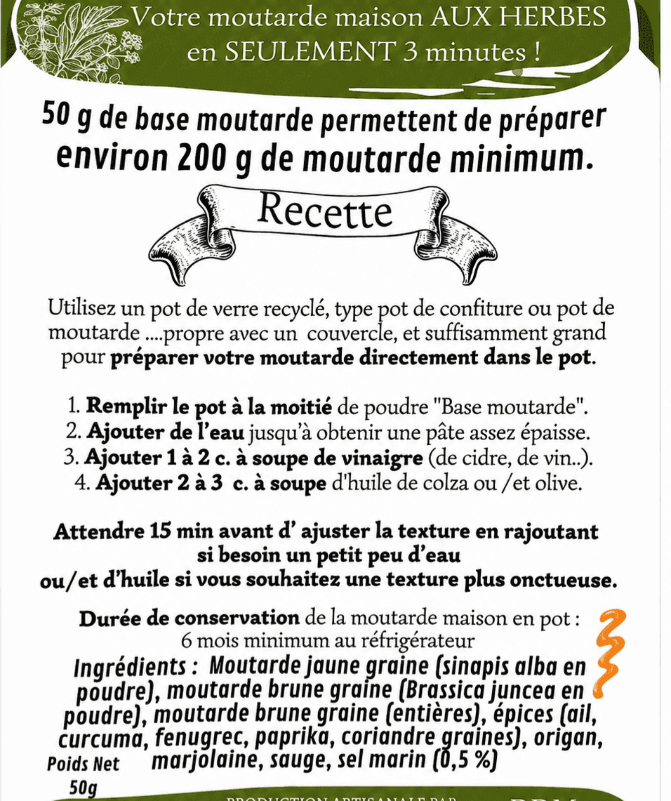 Description d'une préparation pour moutarde aux herbes , tradition nature 
