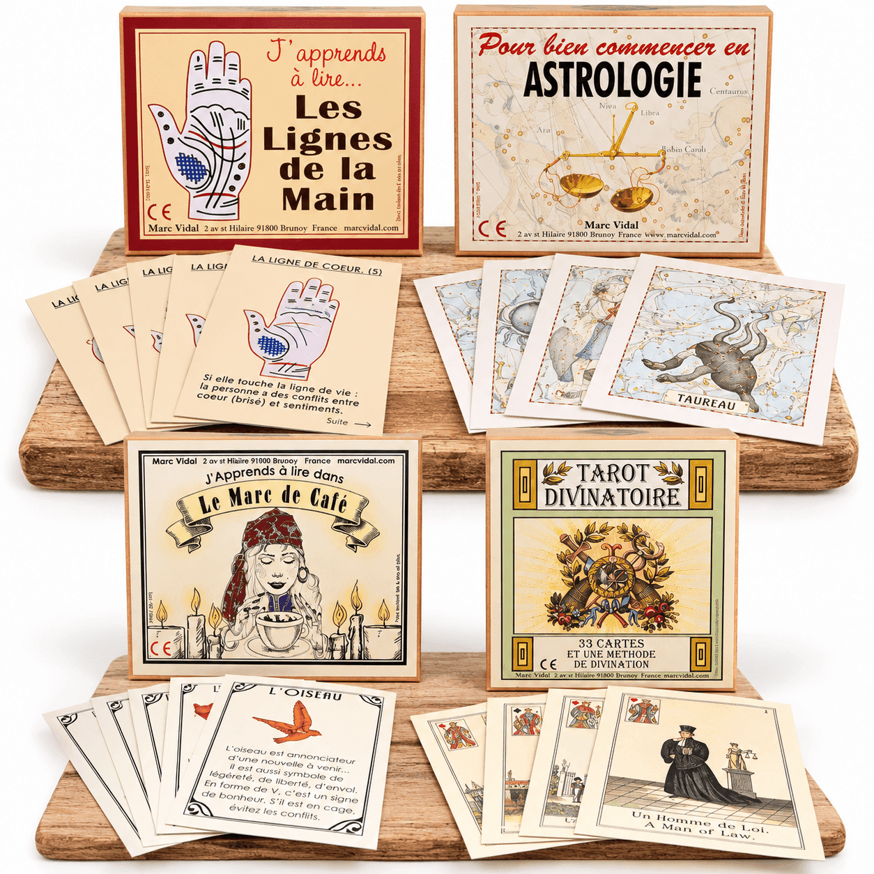 4 jeux ludiques d initiation aux arts divinatoires avec un graphisme vintage , marc vidal