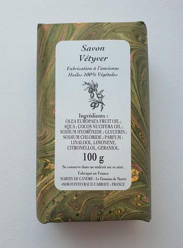 Savon Vetyver label, Ingredients, 100g, handcrafted soap bar, D'Ici et de Claire