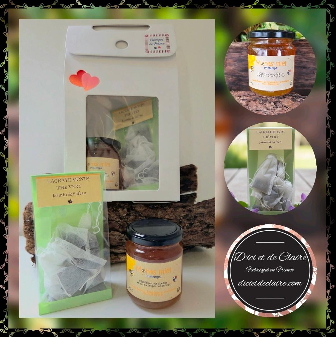 Ecrin Gourmet de Monts - Coffret Cadeau Gourmand de Touraine -Miel artisanal & Thé Vert Jasmin Safran- Produits locaux