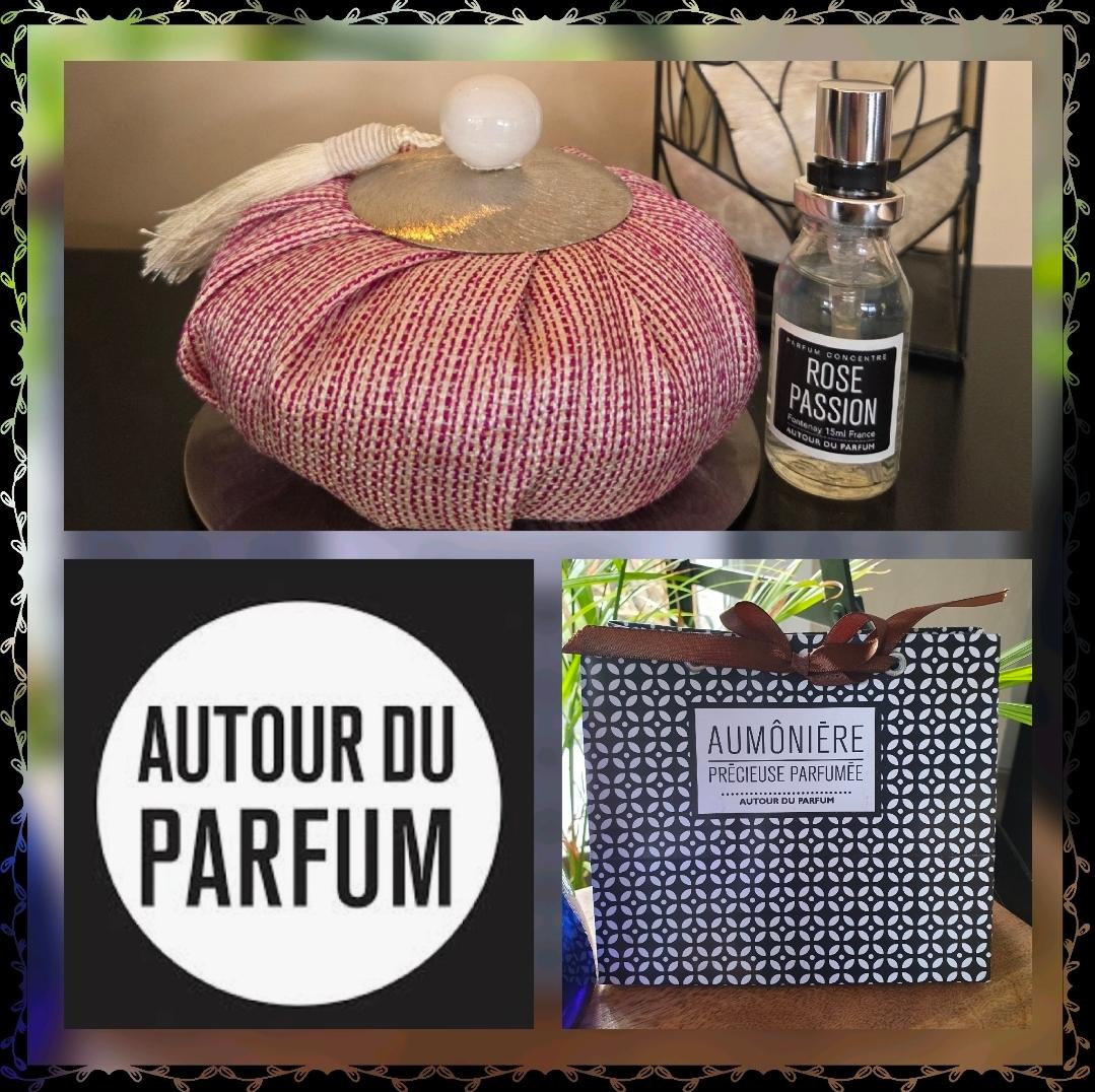 Aumônière parfumée Rose Passion- parfum d'intérieur avec recharge et coupelle - AUTOUR DU PARFUM, artisanat YVELINES
