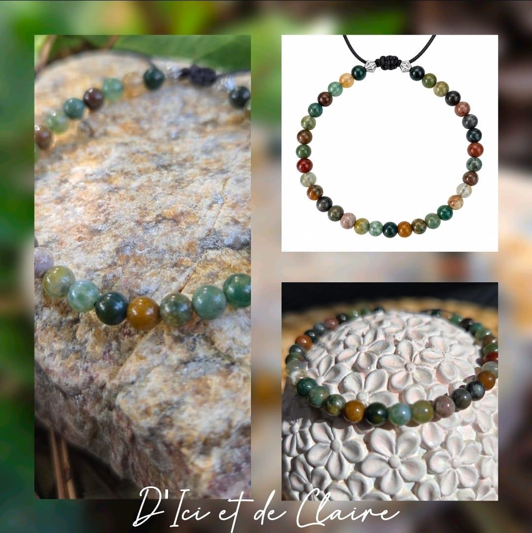3 bracelets en perles de pierres d agate indienne , création d'ici et de claire 
